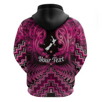 Personalised Aotearoa Matariki Zip Hoodie Pink Fern Maori Poutama