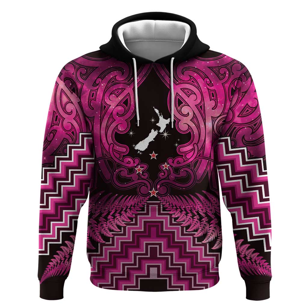 Personalised Aotearoa Matariki Zip Hoodie Pink Fern Maori Poutama