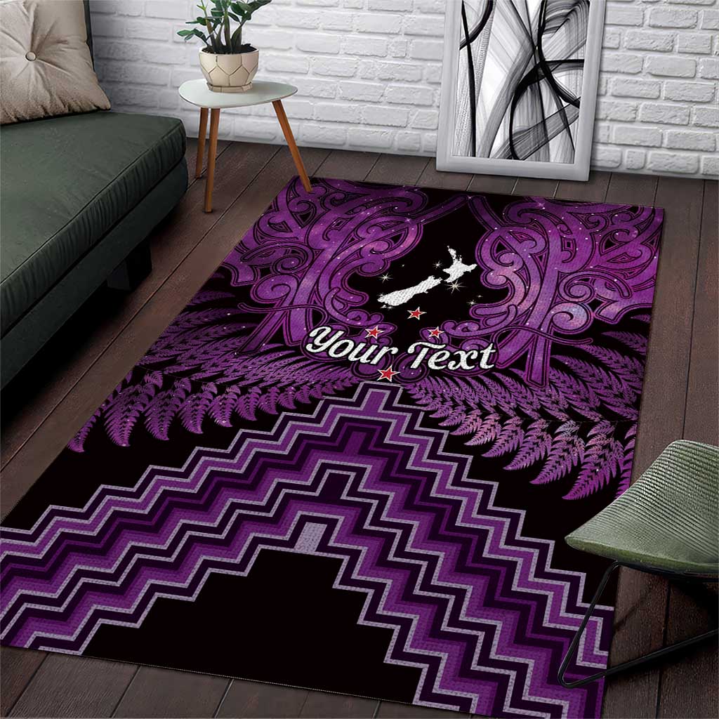 Personalised Aotearoa Matariki Area Rug Purple Fern Maori Poutama