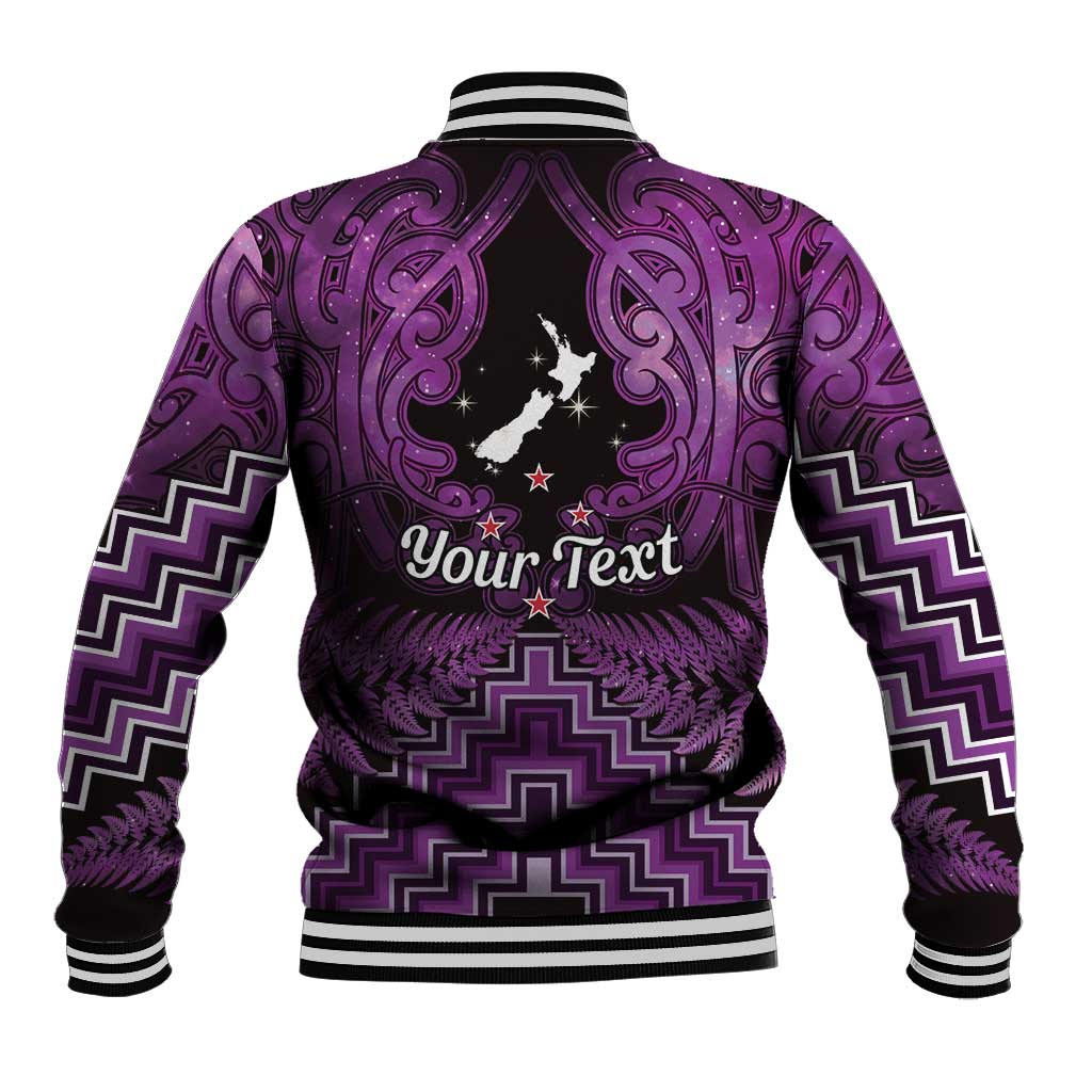 Personalised Aotearoa Matariki Baseball Jacket Purple Fern Maori Poutama
