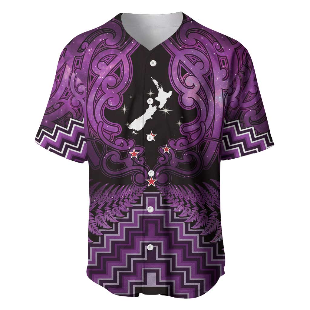 Personalised Aotearoa Matariki Baseball Jersey Purple Fern Maori Poutama