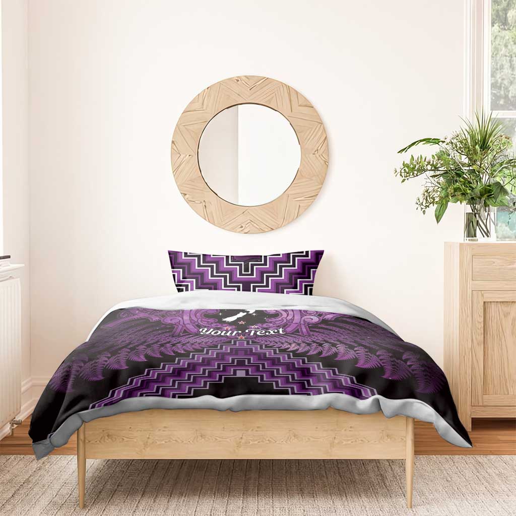 Personalised Aotearoa Matariki Bedding Set Purple Fern Maori Poutama