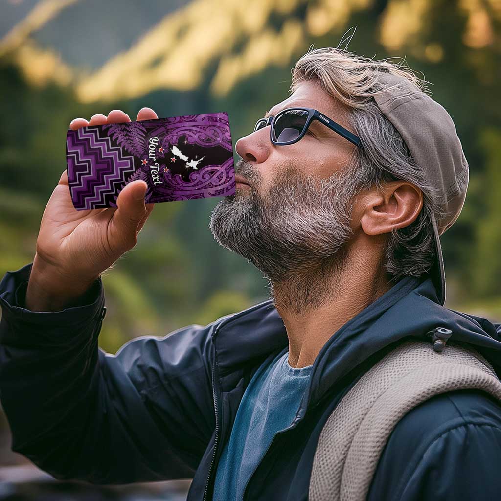 Personalised Aotearoa Matariki 4 in 1 Can Cooler Tumbler Purple Fern Maori Poutama