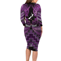 Personalised Aotearoa Matariki Family Matching Long Sleeve Bodycon Dress and Hawaiian Shirt Purple Fern Maori Poutama