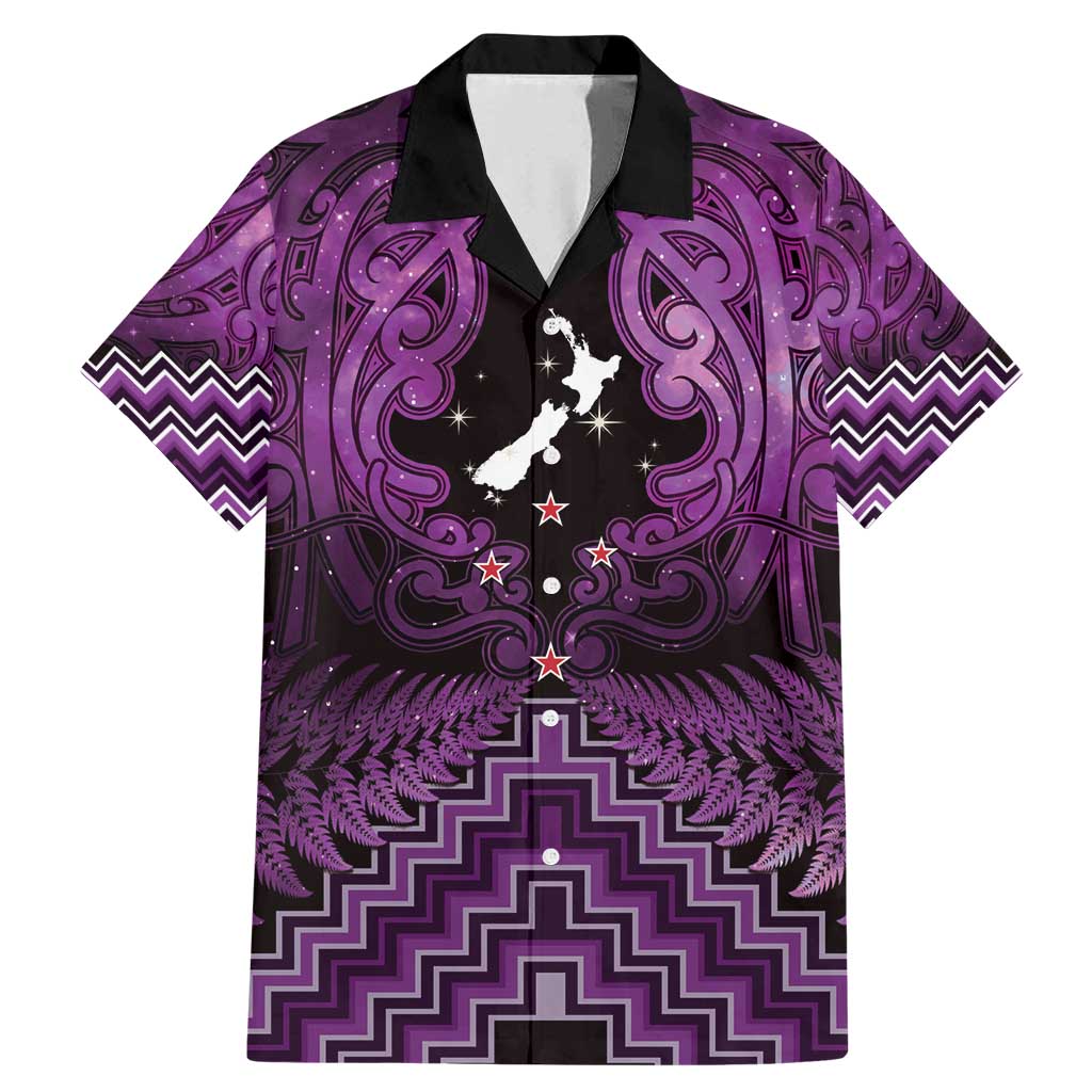 Personalised Aotearoa Matariki Family Matching Mermaid Dress and Hawaiian Shirt Purple Fern Maori Poutama