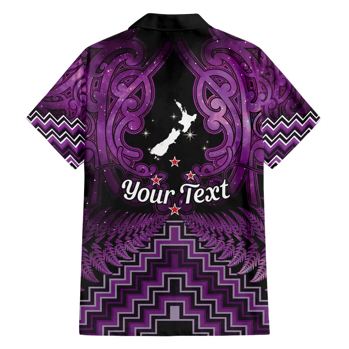 Personalised Aotearoa Matariki Family Matching Off The Shoulder Long Sleeve Dress and Hawaiian Shirt Purple Fern Maori Poutama