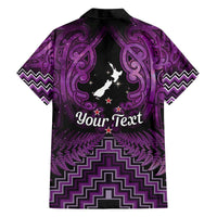 Personalised Aotearoa Matariki Family Matching Off The Shoulder Long Sleeve Dress and Hawaiian Shirt Purple Fern Maori Poutama