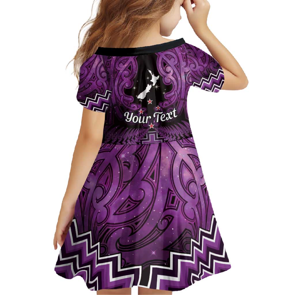 Personalised Aotearoa Matariki Family Matching Short Sleeve Bodycon Dress and Hawaiian Shirt Purple Fern Maori Poutama
