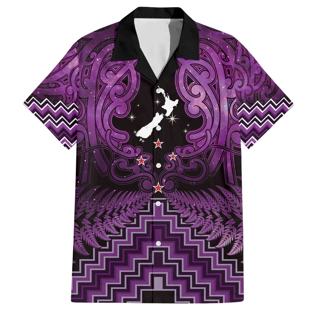Personalised Aotearoa Matariki Hawaiian Shirt Purple Fern Maori Poutama
