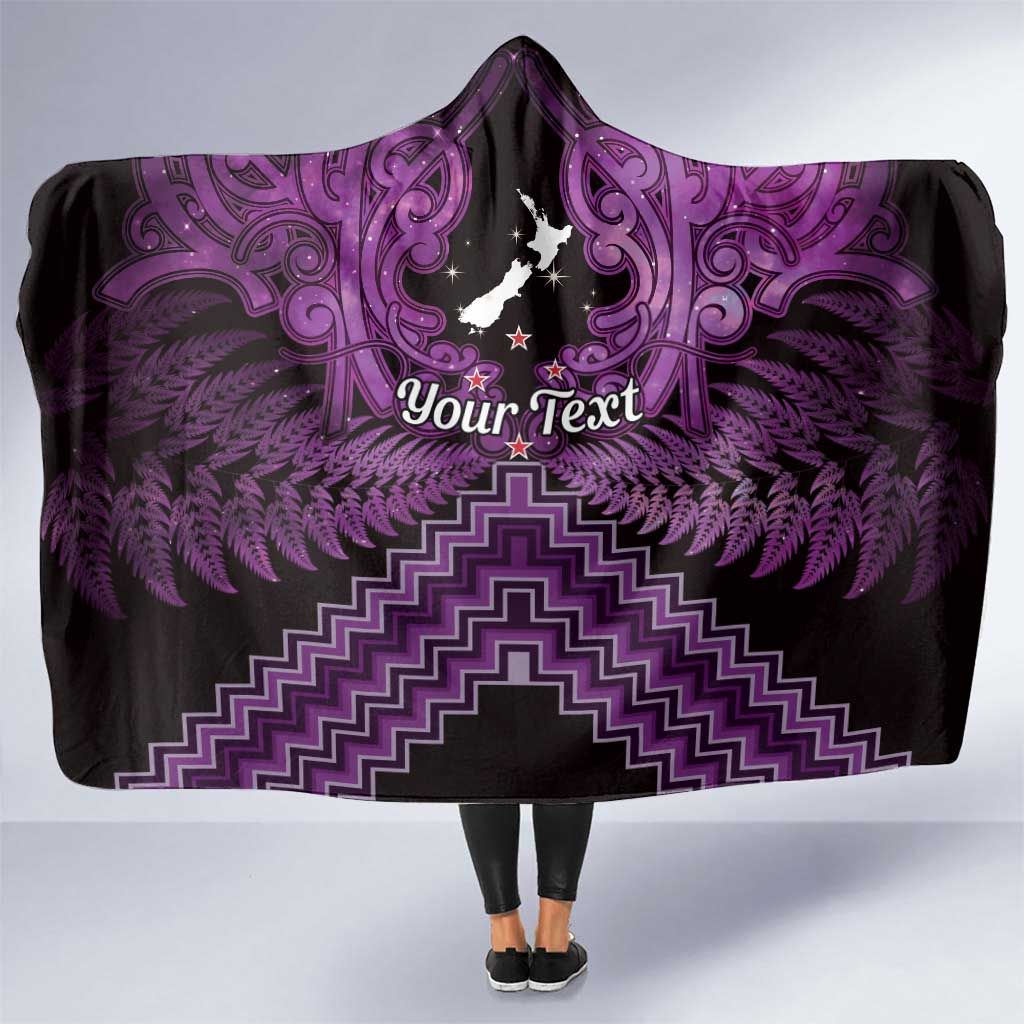Personalised Aotearoa Matariki Hooded Blanket Purple Fern Maori Poutama