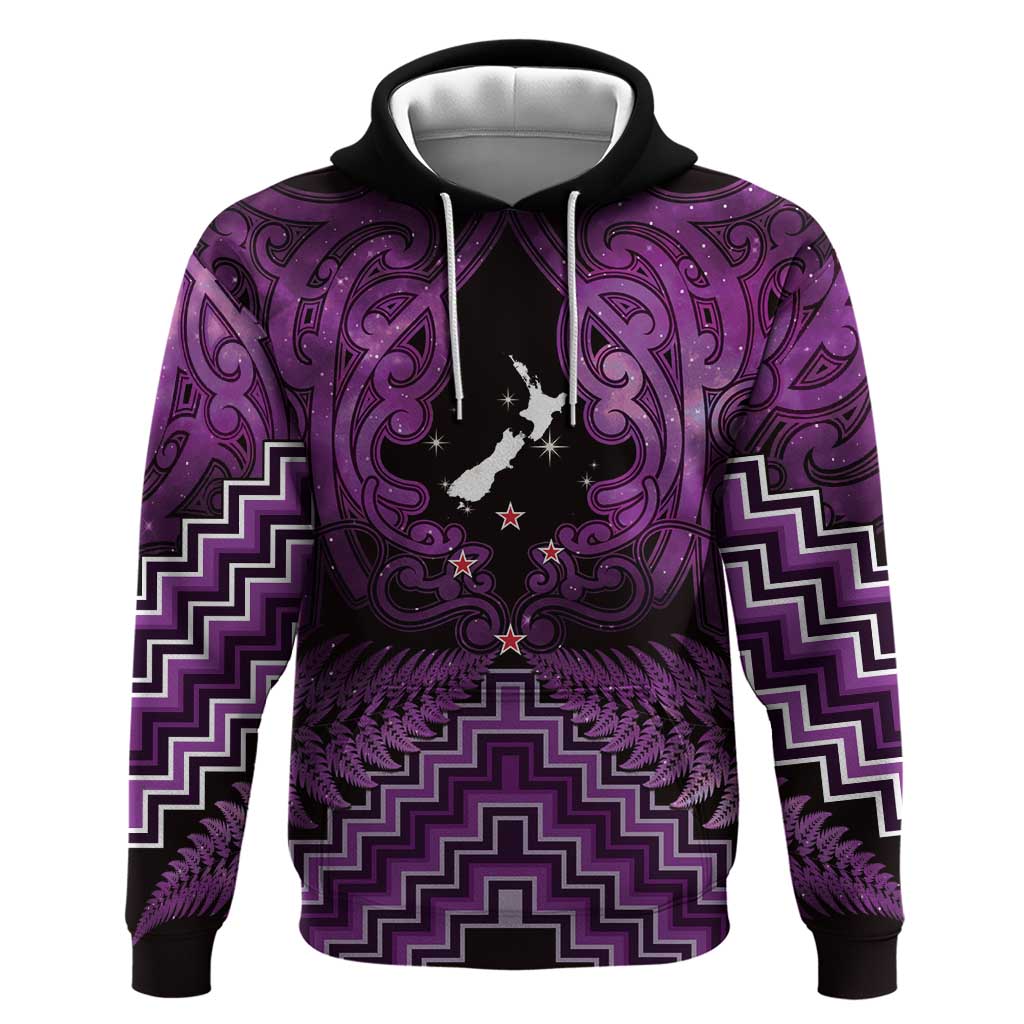 Personalised Aotearoa Matariki Hoodie Purple Fern Maori Poutama