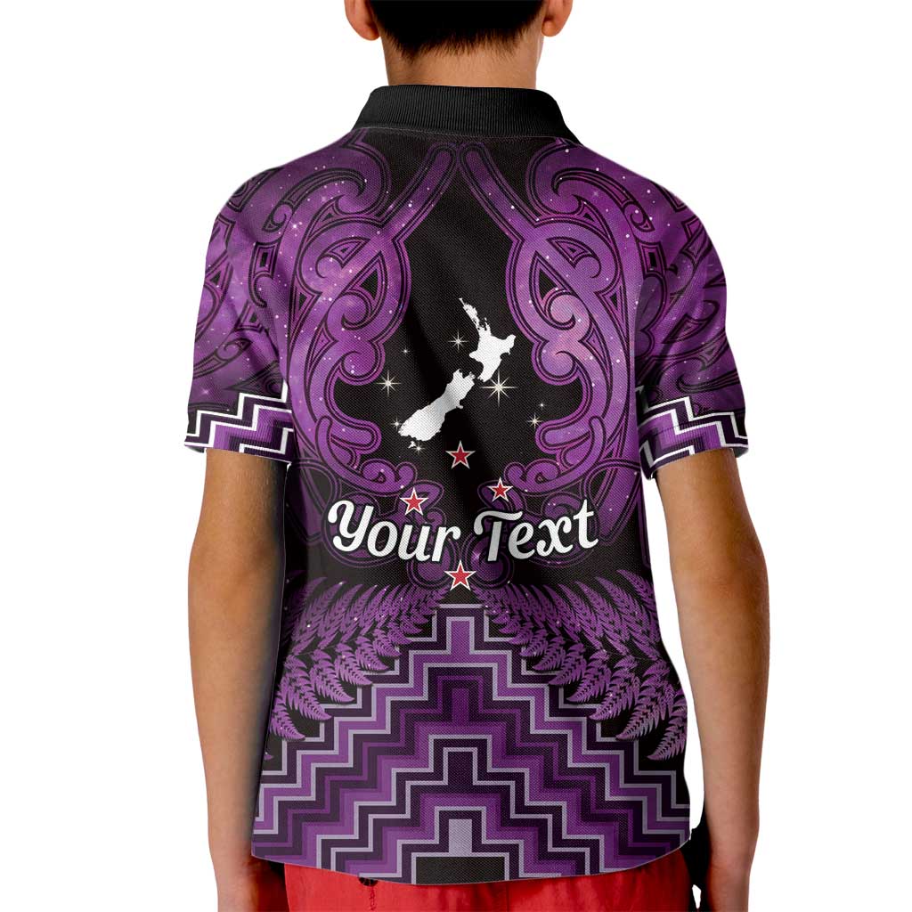 Personalised Aotearoa Matariki Kid Polo Shirt Purple Fern Maori Poutama