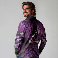 Personalised Aotearoa Matariki Long Sleeve Polo Shirt Purple Fern Maori Poutama