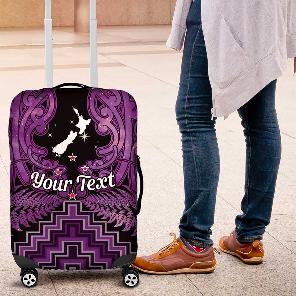 Personalised Aotearoa Matariki Luggage Cover Purple Fern Maori Poutama