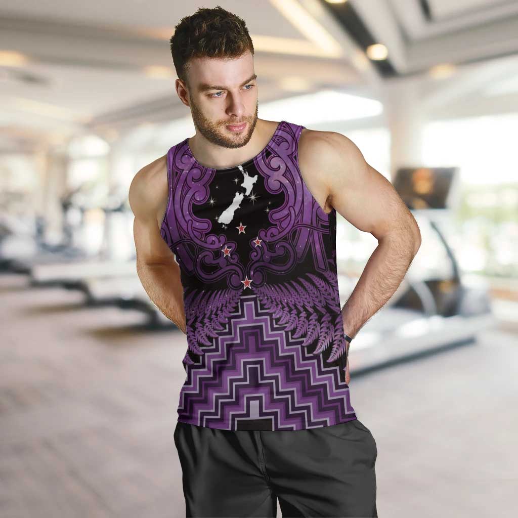 Personalised Aotearoa Matariki Men Tank Top Purple Fern Maori Poutama