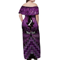 Personalised Aotearoa Matariki Off Shoulder Maxi Dress Purple Fern Maori Poutama