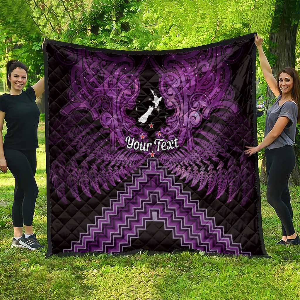 Personalised Aotearoa Matariki Quilt Purple Fern Maori Poutama