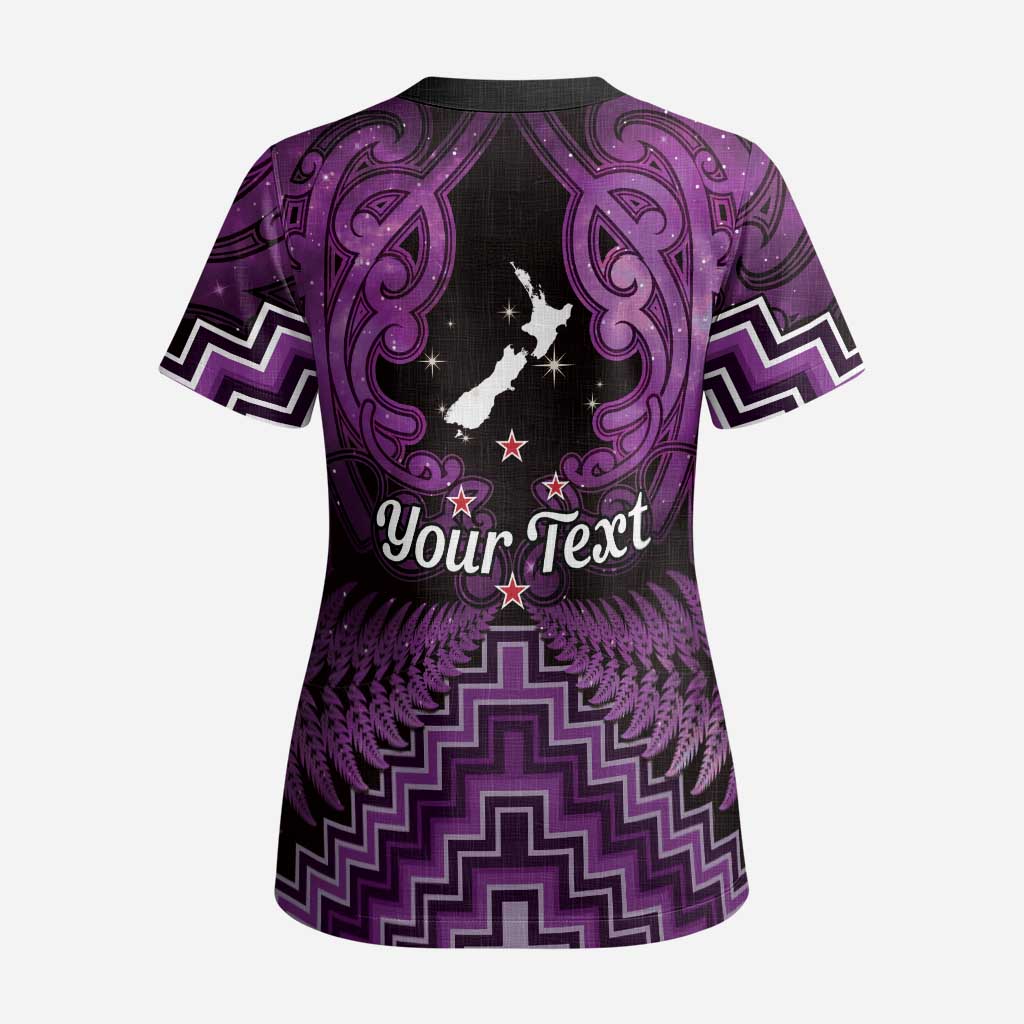 Personalised Aotearoa Matariki Scrub Top Purple Fern Maori Poutama - Polynesian Pride