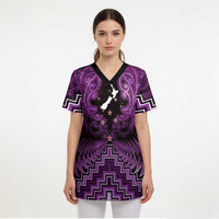 Personalised Aotearoa Matariki Scrub Top Purple Fern Maori Poutama - Polynesian Pride