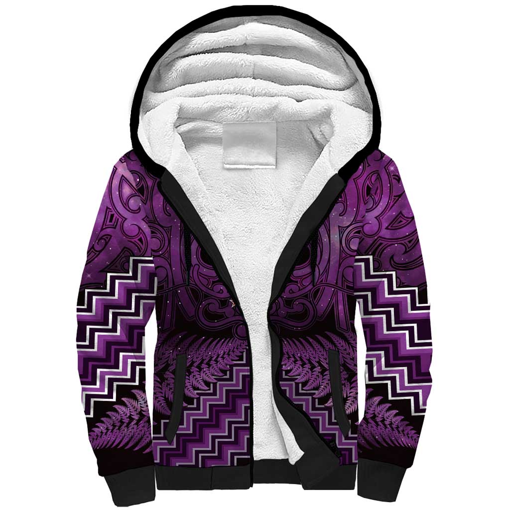 Personalised Aotearoa Matariki Sherpa Hoodie Purple Fern Maori Poutama