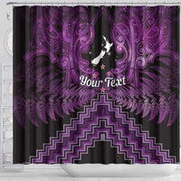 Personalised Aotearoa Matariki Shower Curtain Purple Fern Maori Poutama