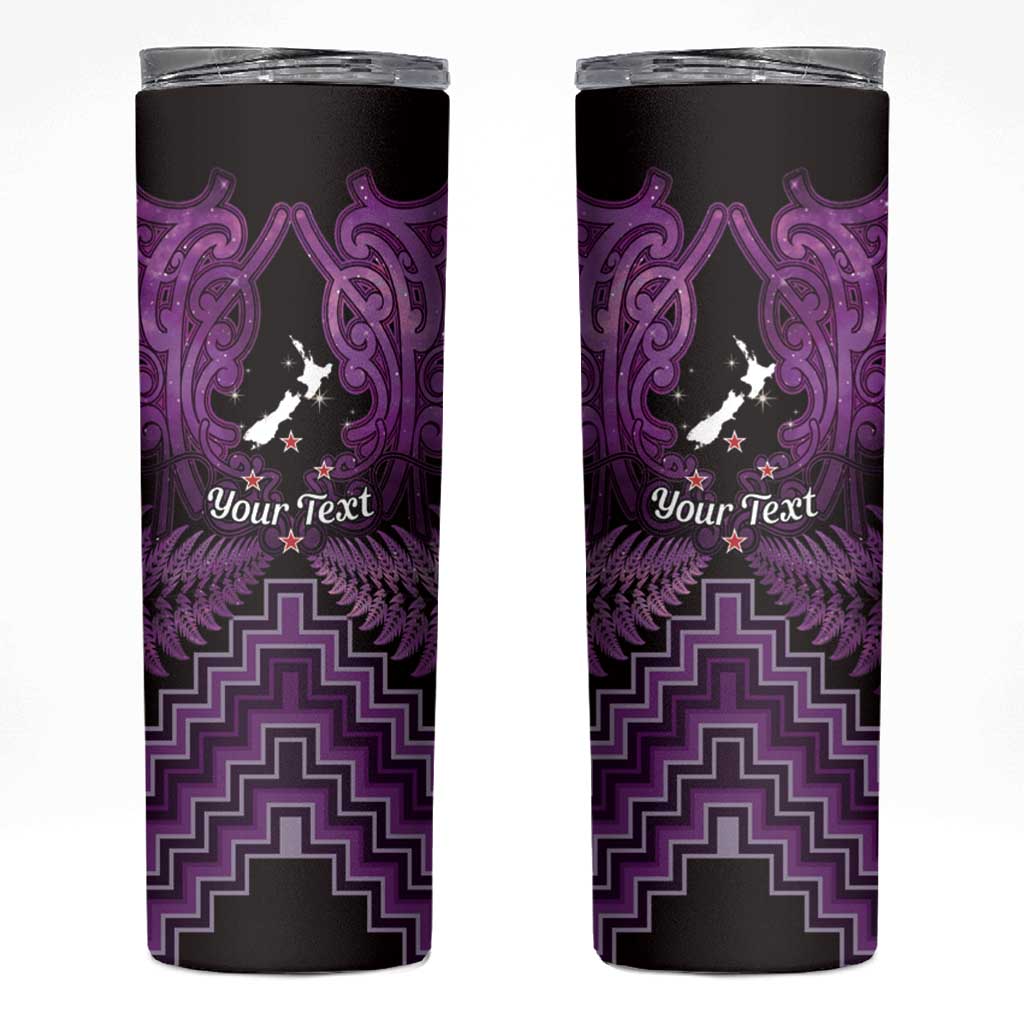 Personalised Aotearoa Matariki Skinny Tumbler Purple Fern Maori Poutama