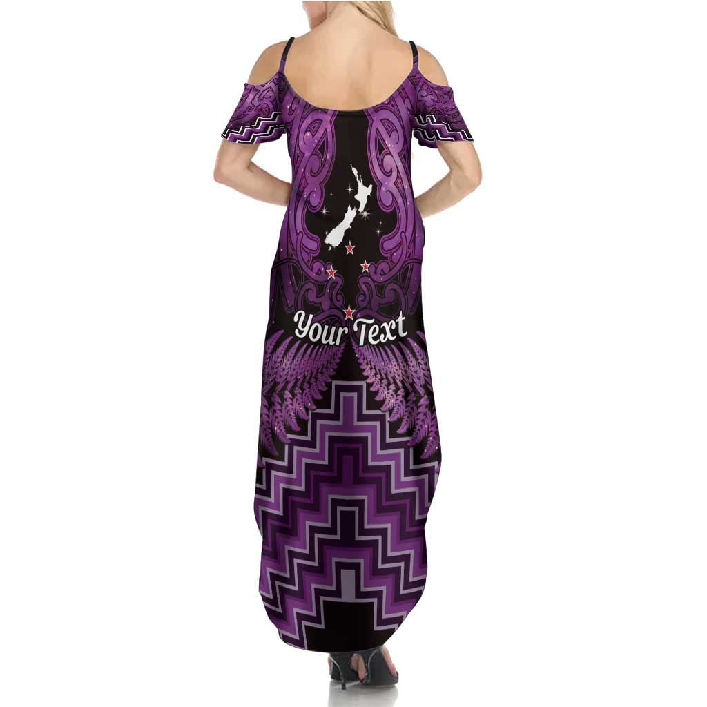 Personalised Aotearoa Matariki Summer Maxi Dress Purple Fern Maori Poutama