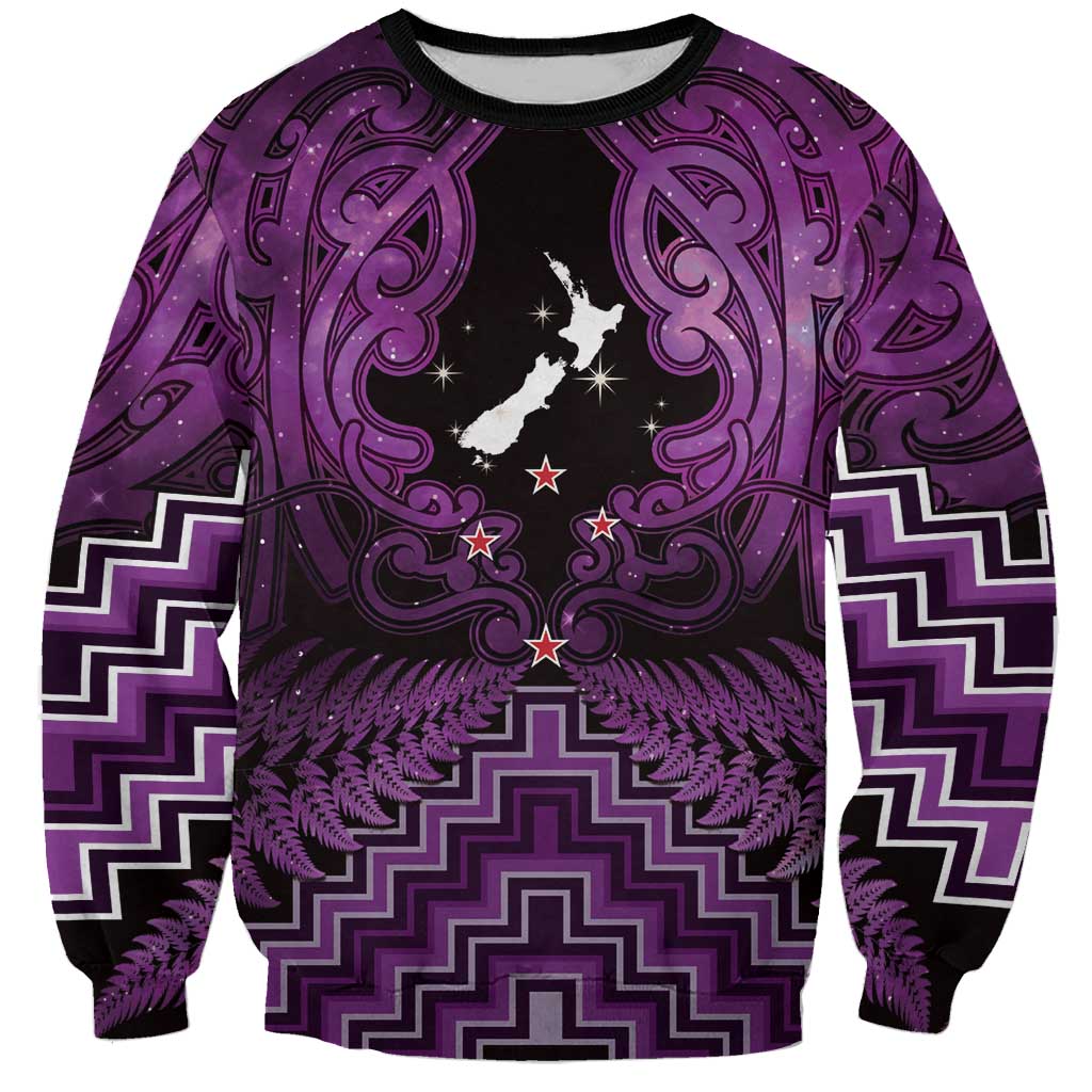 Personalised Aotearoa Matariki Sweatshirt Purple Fern Maori Poutama