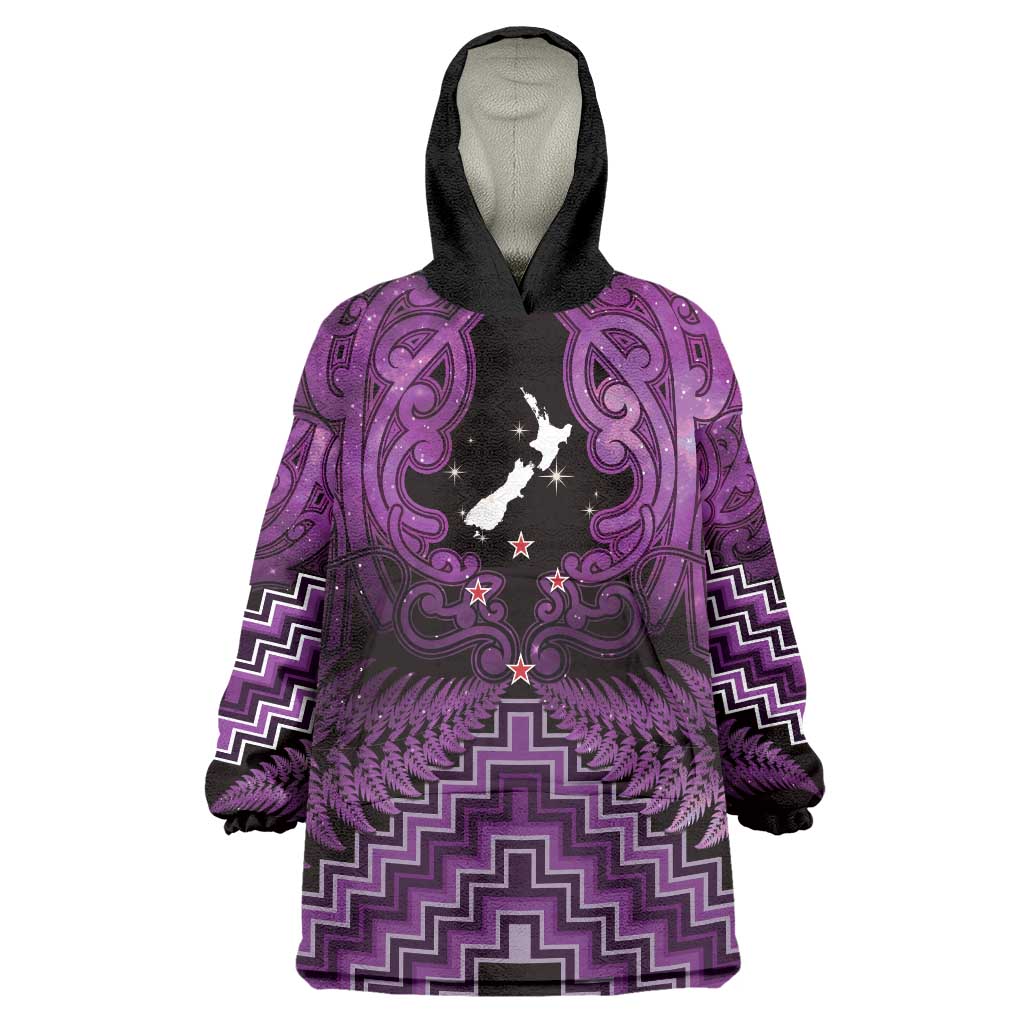 Personalised Aotearoa Matariki Wearable Blanket Hoodie Purple Fern Maori Poutama