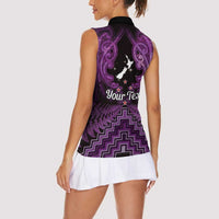 Personalised Aotearoa Matariki Women Sleeveless Polo Shirt Purple Fern Maori Poutama
