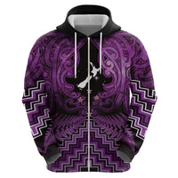 Personalised Aotearoa Matariki Zip Hoodie Purple Fern Maori Poutama