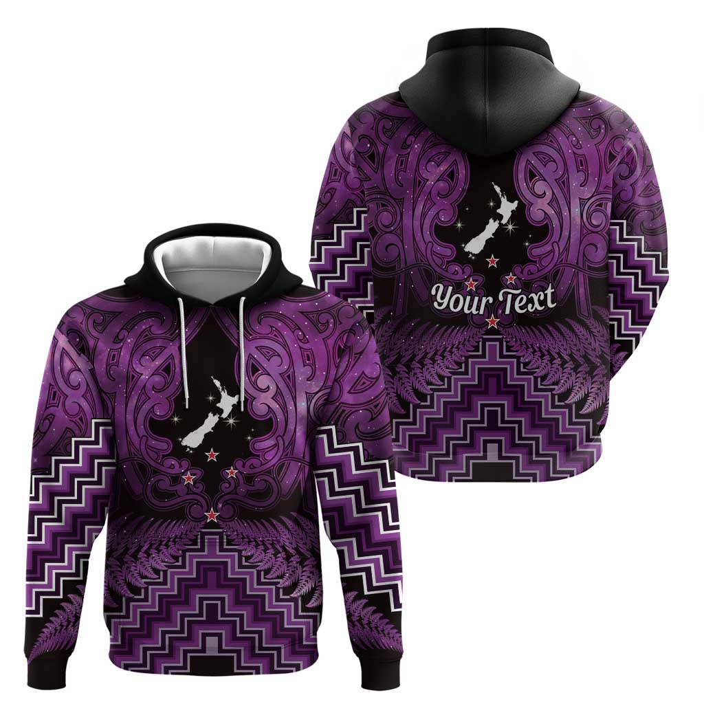 Personalised Aotearoa Matariki Zip Hoodie Purple Fern Maori Poutama