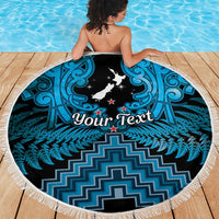 Personalised Aotearoa Matariki Beach Blanket Turquoise Fern Maori Poutama