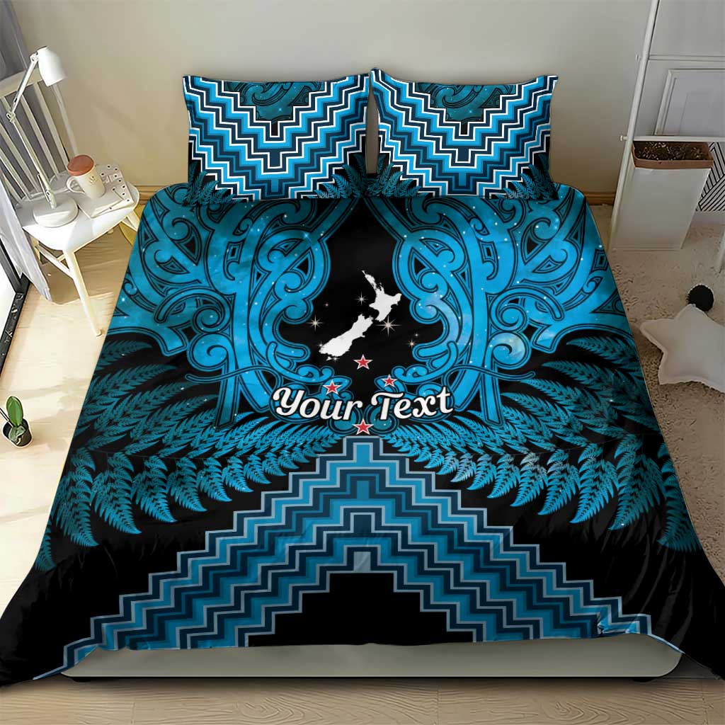 Personalised Aotearoa Matariki Bedding Set Turquoise Fern Maori Poutama