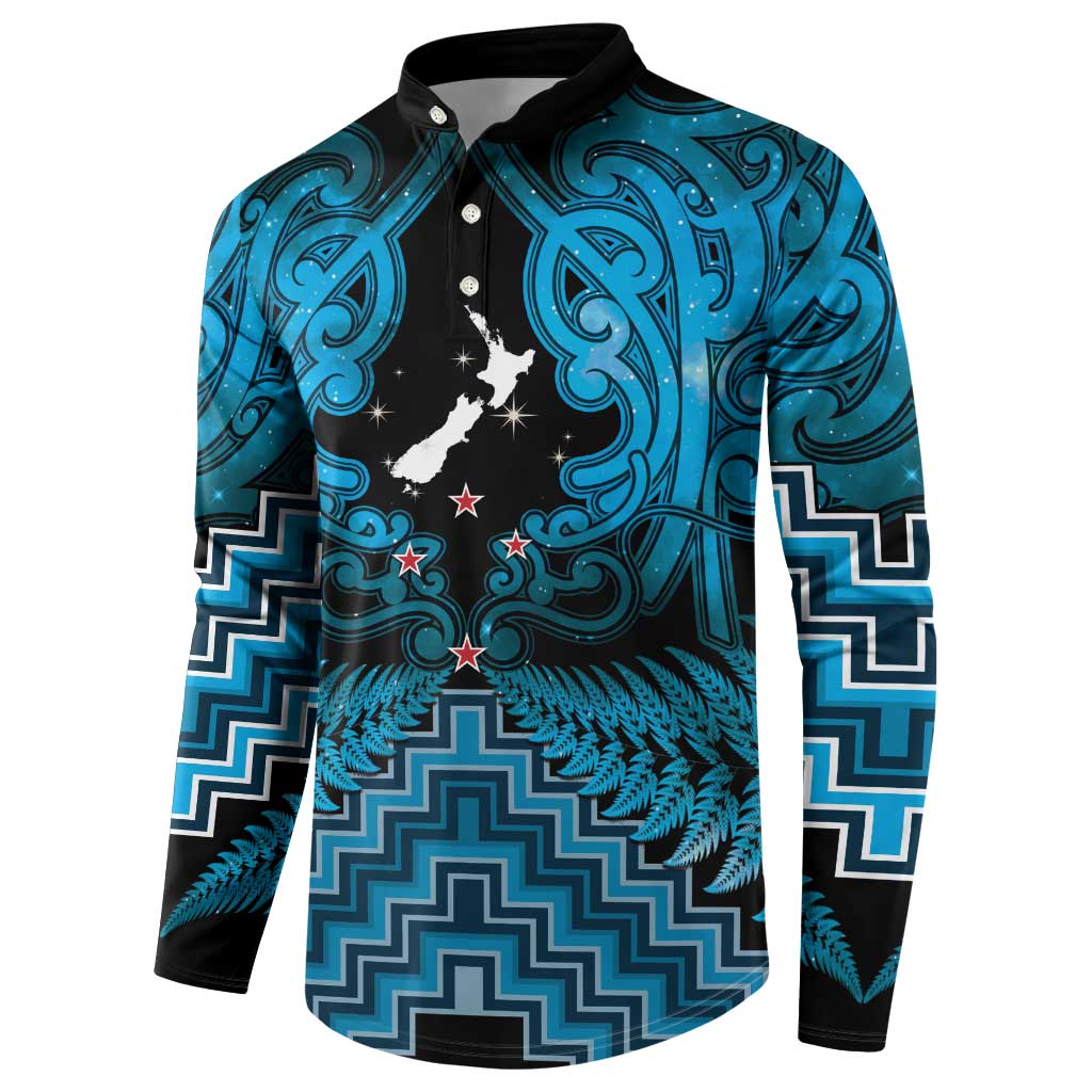 Personalised Aotearoa Matariki Button Sweatshirt Turquoise Fern Maori Poutama