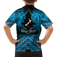 Personalised Aotearoa Matariki Family Matching Off The Shoulder Long Sleeve Dress and Hawaiian Shirt Turquoise Fern Maori Poutama