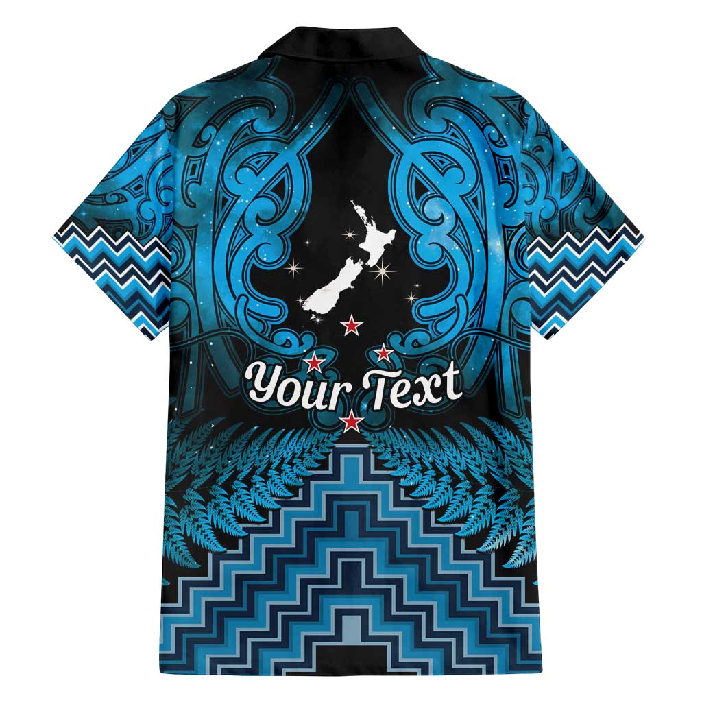 Personalised Aotearoa Matariki Family Matching Off Shoulder Short Dress and Hawaiian Shirt Turquoise Fern Maori Poutama