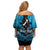 Personalised Aotearoa Matariki Family Matching Off Shoulder Short Dress and Hawaiian Shirt Turquoise Fern Maori Poutama