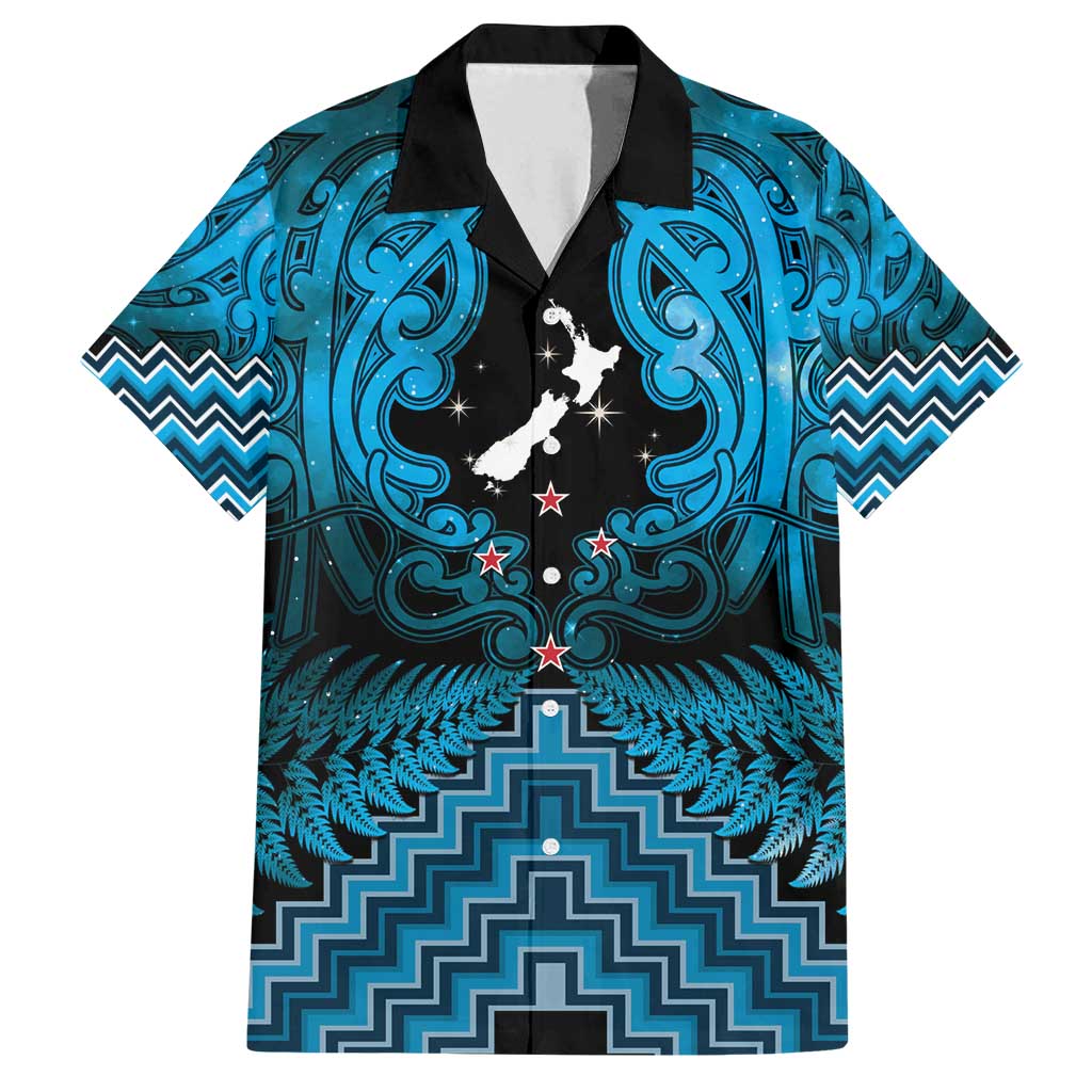 Personalised Aotearoa Matariki Family Matching Summer Maxi Dress and Hawaiian Shirt Turquoise Fern Maori Poutama LT01 Dad's Shirt - Short Sleeve Turquoise - Polynesian Pride