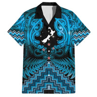 Personalised Aotearoa Matariki Family Matching Summer Maxi Dress and Hawaiian Shirt Turquoise Fern Maori Poutama LT01 Dad's Shirt - Short Sleeve Turquoise - Polynesian Pride