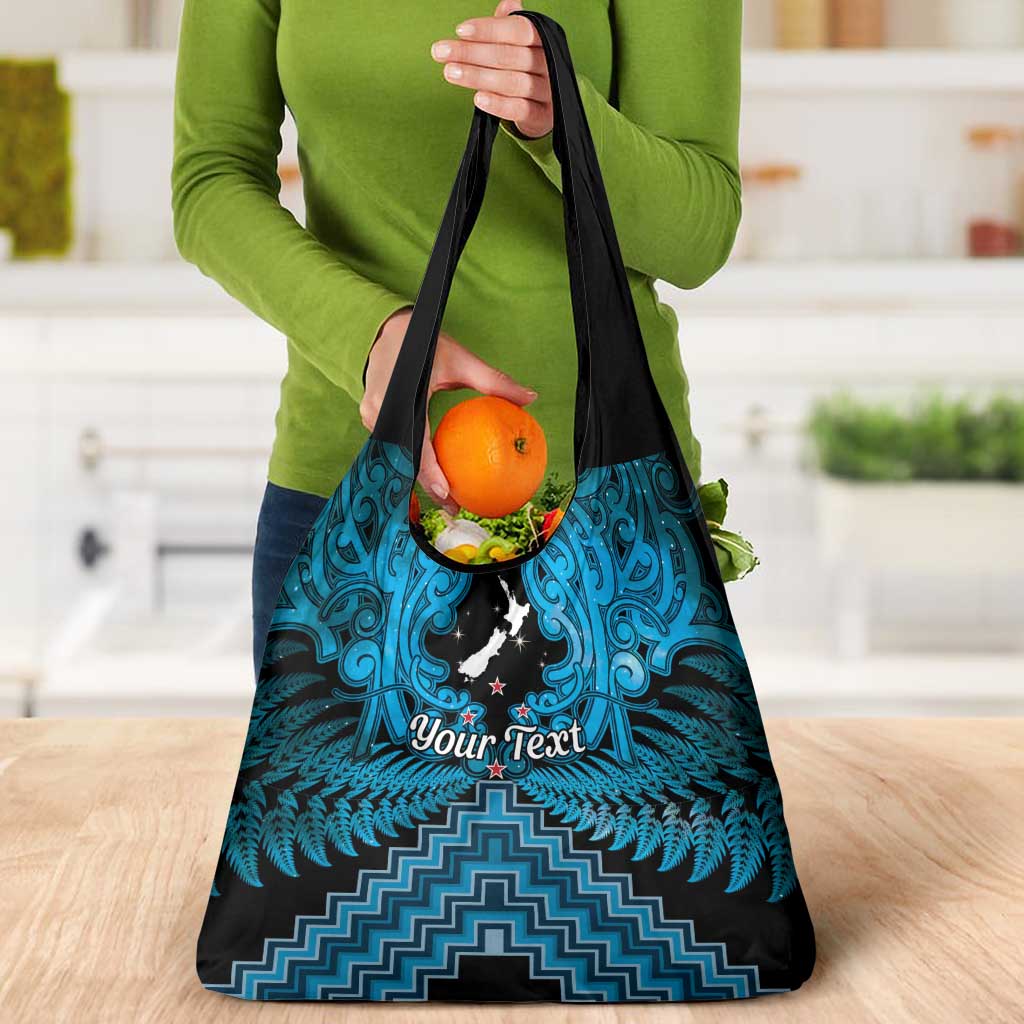 Personalised Aotearoa Matariki Grocery Bag Turquoise Fern Maori Poutama