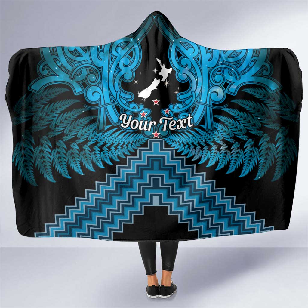 Personalised Aotearoa Matariki Hooded Blanket Turquoise Fern Maori Poutama