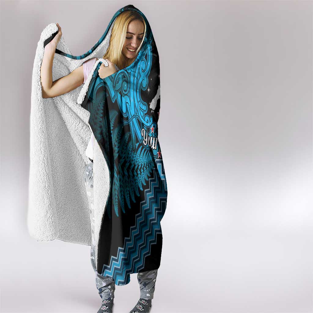 Personalised Aotearoa Matariki Hooded Blanket Turquoise Fern Maori Poutama