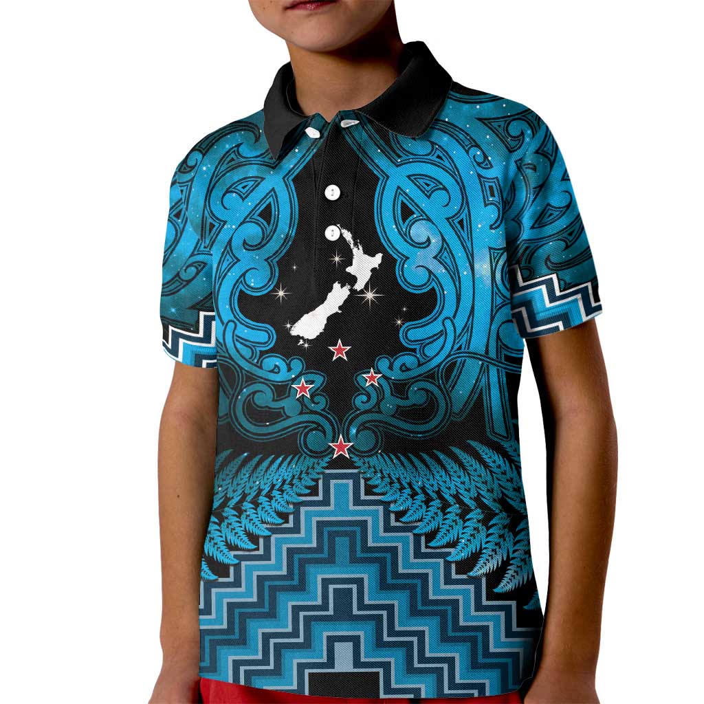 Personalised Aotearoa Matariki Kid Polo Shirt Turquoise Fern Maori Poutama