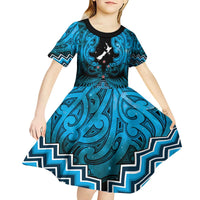 Personalised Aotearoa Matariki Kid Short Sleeve Dress Turquoise Fern Maori Poutama