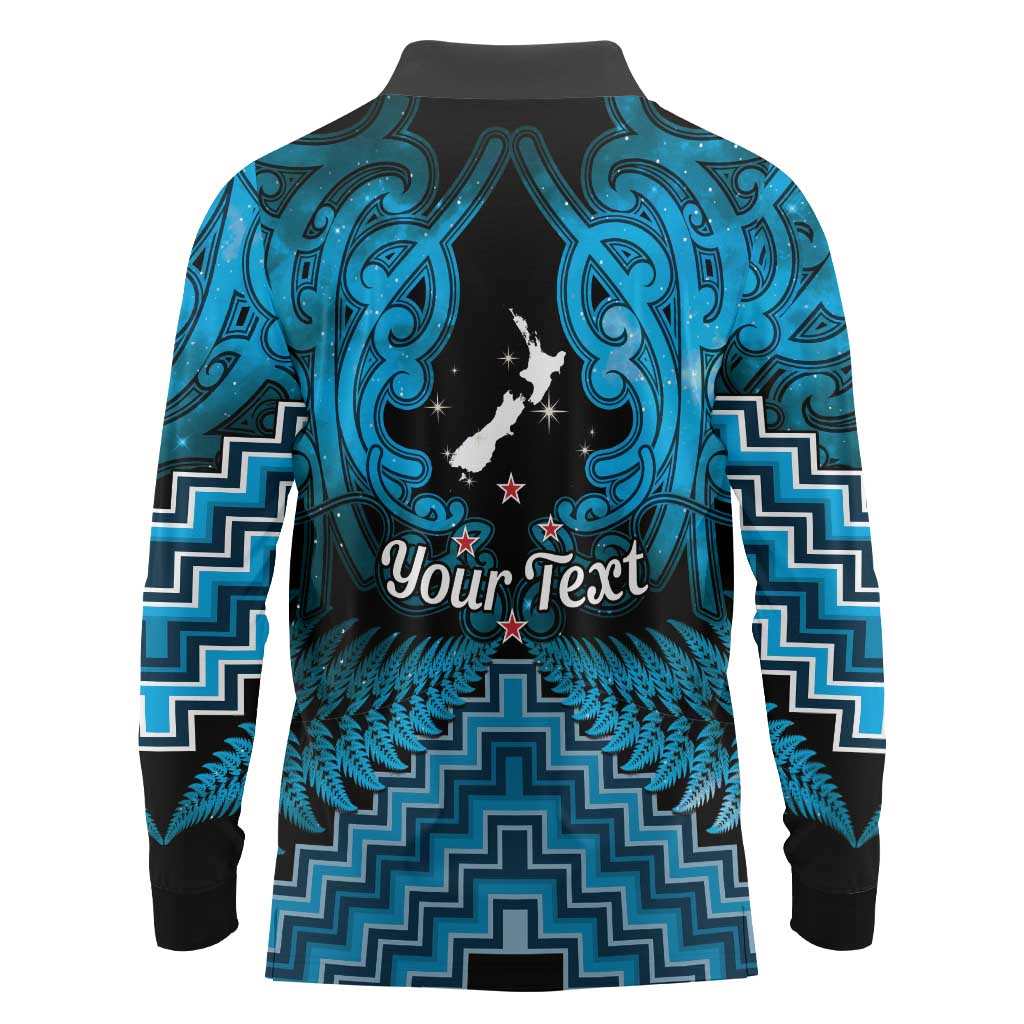 Personalised Aotearoa Matariki Long Sleeve Polo Shirt Turquoise Fern Maori Poutama