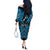 Personalised Aotearoa Matariki Off The Shoulder Long Sleeve Dress Turquoise Fern Maori Poutama