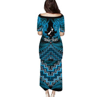 Personalised Aotearoa Matariki Puletasi Turquoise Fern Maori Poutama