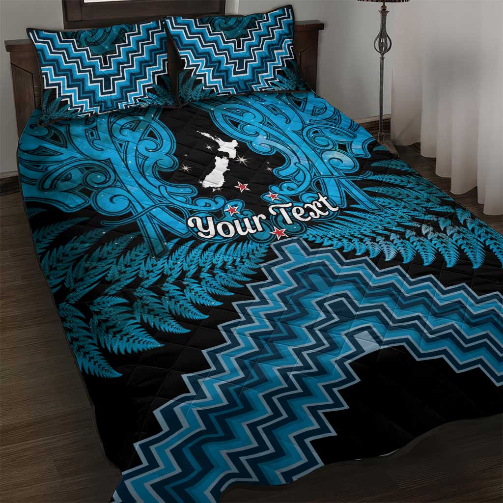 Personalised Aotearoa Matariki Quilt Bed Set Turquoise Fern Maori Poutama
