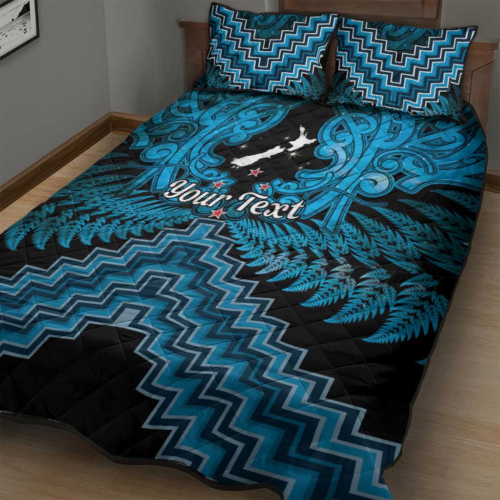 Personalised Aotearoa Matariki Quilt Bed Set Turquoise Fern Maori Poutama